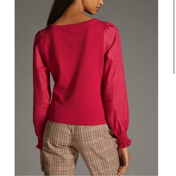 NWOT By Anthropologie Structured Long Sleeve Top Wine Red Medium Cottage - Picture 2 of 10